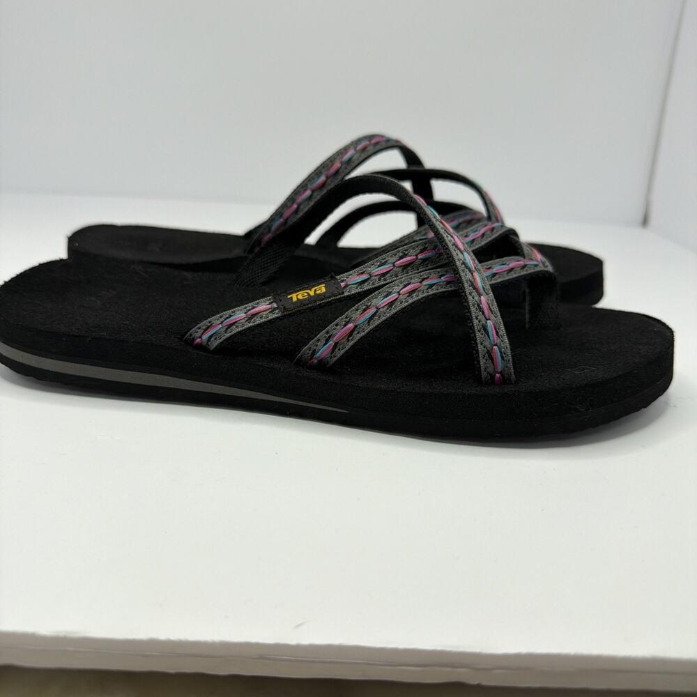 Teva Sandals Womens 9 Olowahu Casual Slip On Flip Flops Flats 6840 Black Fabric - Picture 6 of 9